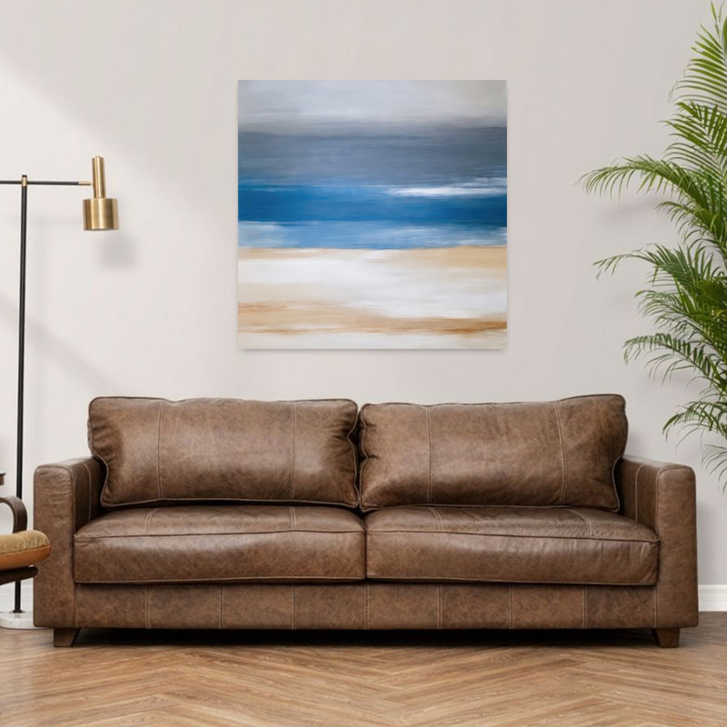 Art contemporain, art paisible abstrait côtier serein, H 36 po x l 36 po