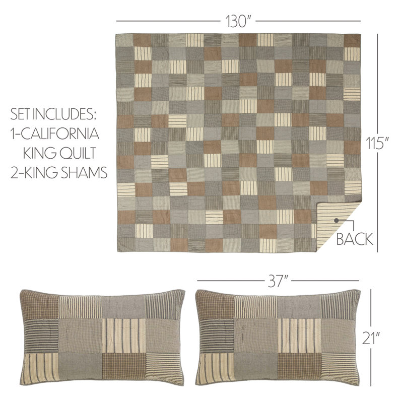 Sawyer Mill Farmhouse / Country Cotton Patchwork Quilt, California King Quilt + 2 Shams