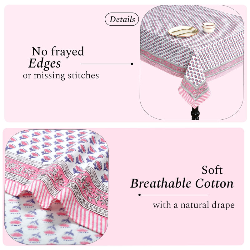 Nappe rectangulaire 100 % coton à imprimé saphir rose, 60 x 90 pouces