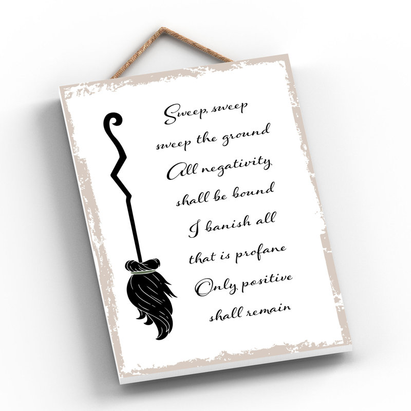 Witch Sweep Sweep Wooden Plaque, 28.5cm H x 18.5cm W x 0.9cm D, White