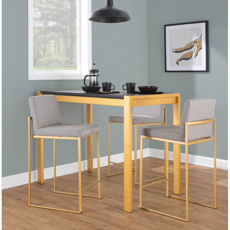 Tabouret de bar et de comptoir à dossier haut Brieon (ensemble de 3), Gris / doré