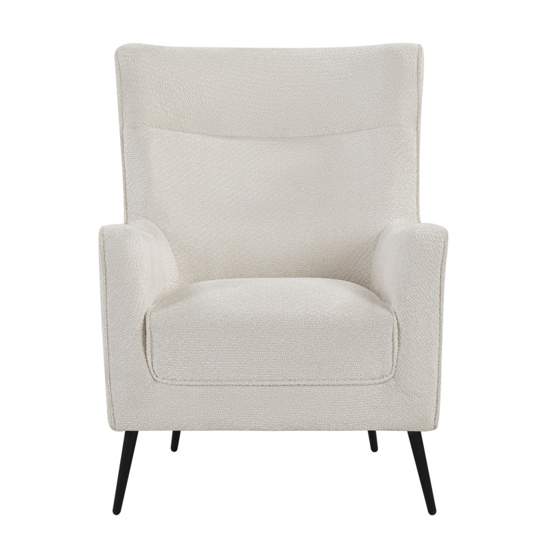 Modern Performance Fabric Upholstered Wingback Accent Armchair with Metal Legs, Ivory – Gina by Pipp & Liv, Ivory