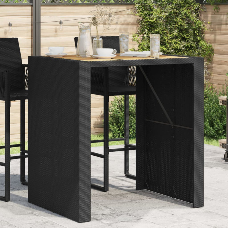 Lesbury Garden Bar Table with Acacia Wood Top Poly Rattan, Black, 110cm H x 80cm W x 105cm D