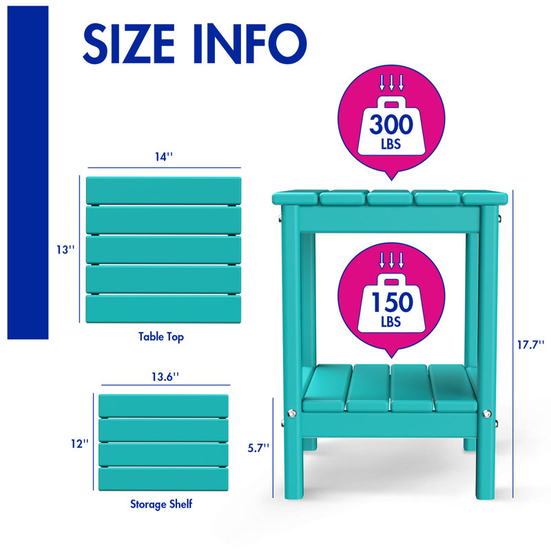 Matei 14 L x 13 W Outdoor Adirondack Side Table, Aqua