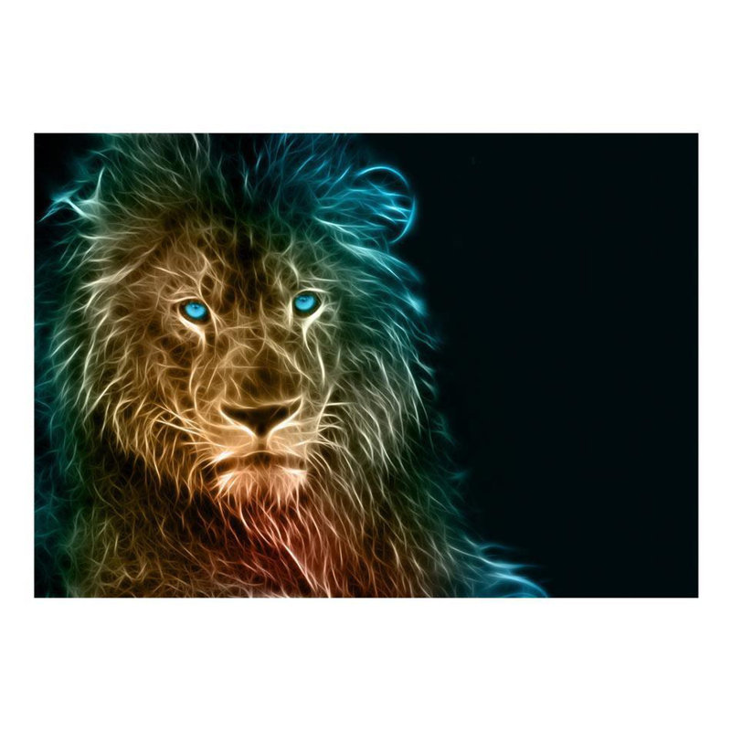 Adhésif mural lion dans la nuit, Brun / Jaune / Bleu, L 54,96 po x l 78 po, Traditional Unpasted