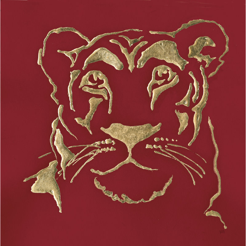 Gilded Lioness On Red by Chris Paschke - Wrapped Canvas Print, 91cm H x 91cm W x 3.8cm D
