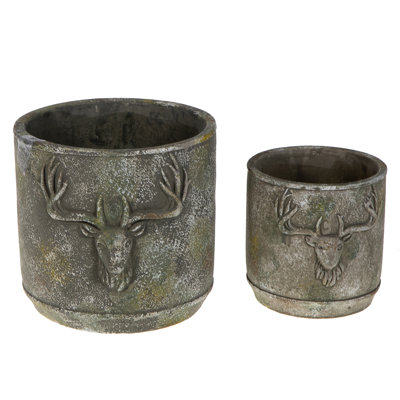 Jardinière ronde en ciment 2 pièces (cerf)