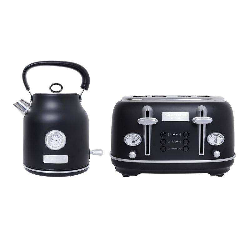 Charles Bentley Kettle & Toaster Set, Black/Silver