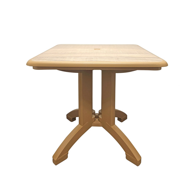 Grosfillex Aquaba 32" Folding Square Table, Light Brown/Brown