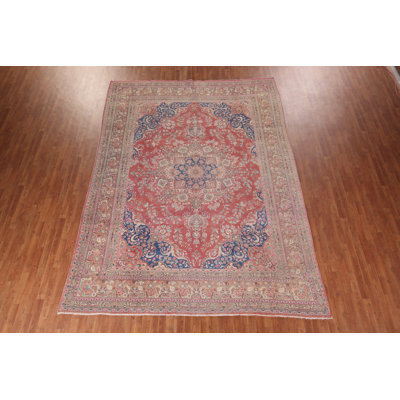 Tapis traditionnel rouge et rose à motif floral 9 x 13