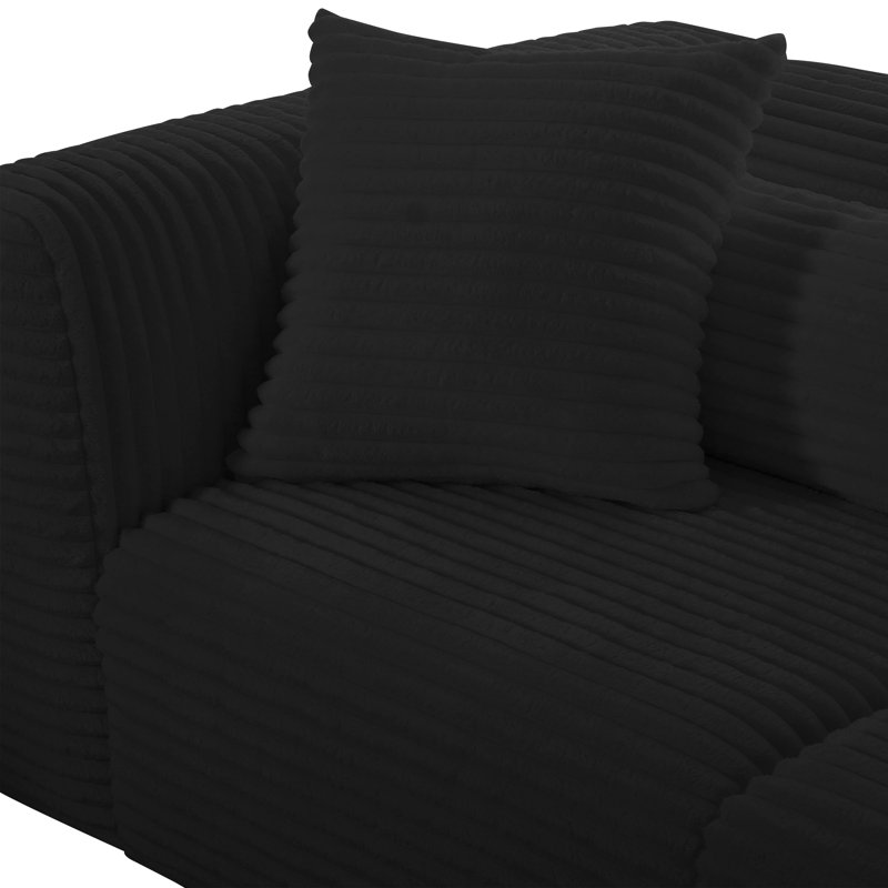 Causeuse modulaire en velours côtelé noir Cobe Fluffy