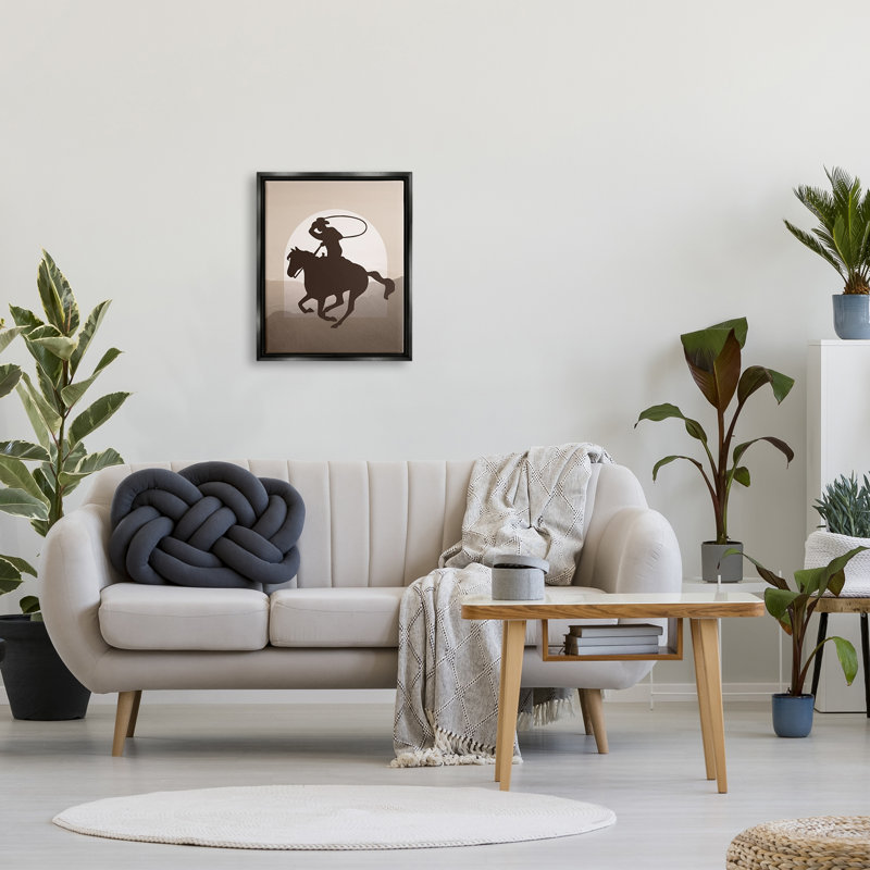 Cowboy avec lasso par Karen Smith, H 21 po x l 17 po x P 1,7 po, Cadre flottant noir de jais