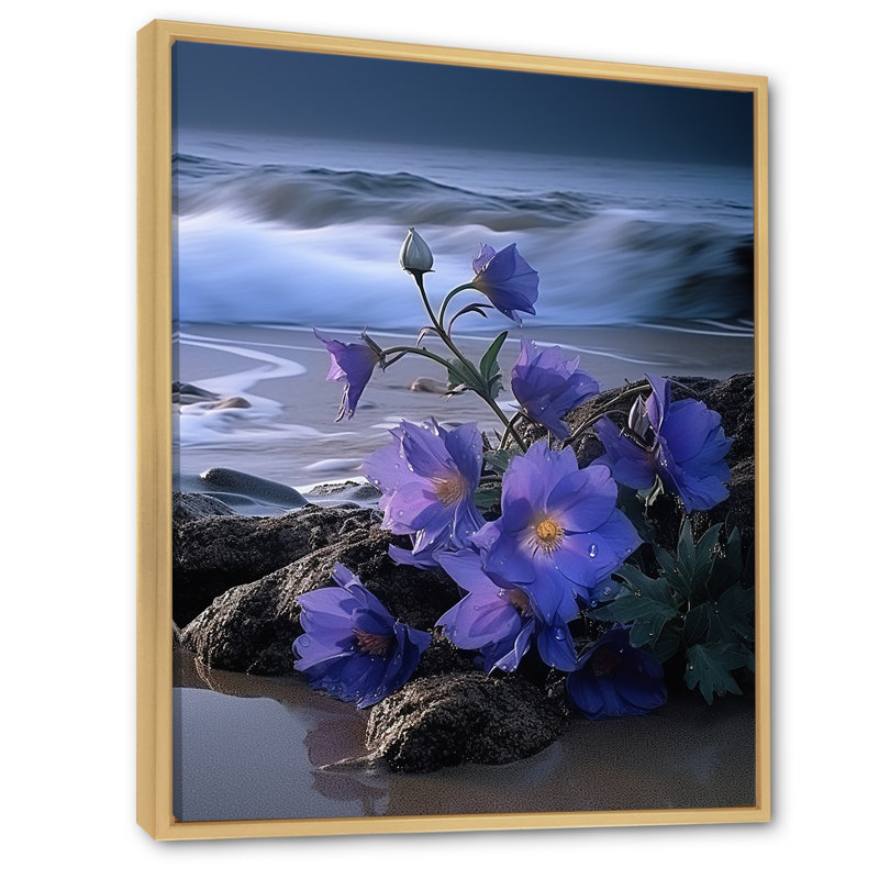 Violets bord de mer sur toile, Cadre naturel flottant, H 32 po x l 16 po