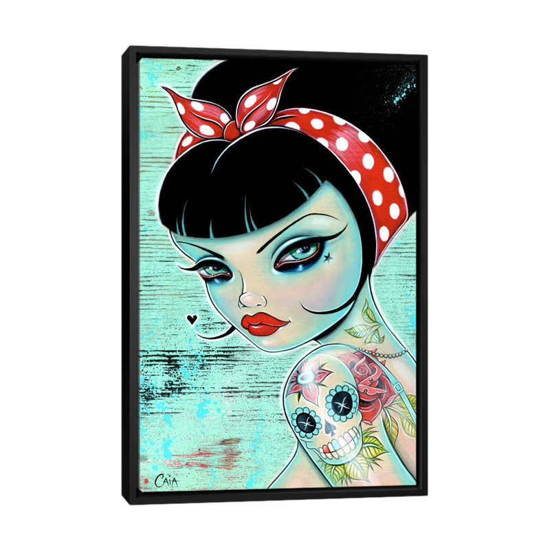 « pin-up », reproduction d’art sur toile tendue, H 48 po x l 32 po x P 1,5 po, Toile avec cadre flottant noir, Pas de tapis