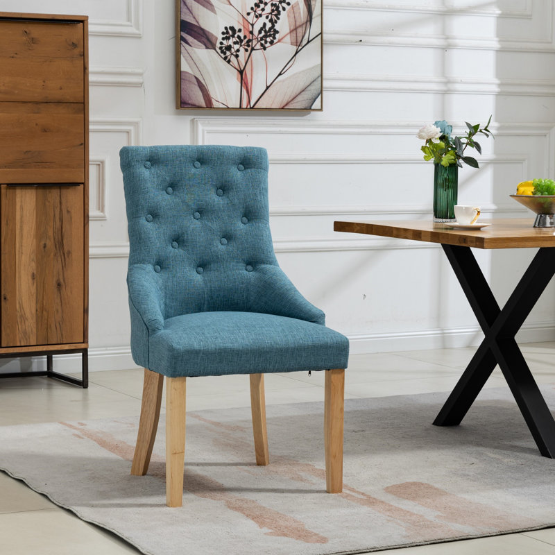 Ravenna 47cm H Linen Upholstered Full Back Dining Chair, Teal