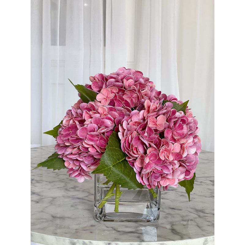 Arrangement de faux hortensias, Rose bonbon