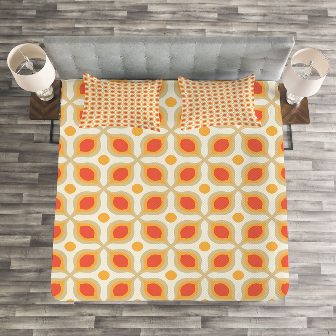 Tagesdecke Set, 70er Boho Geometric, Jahrgang, Orange Creme