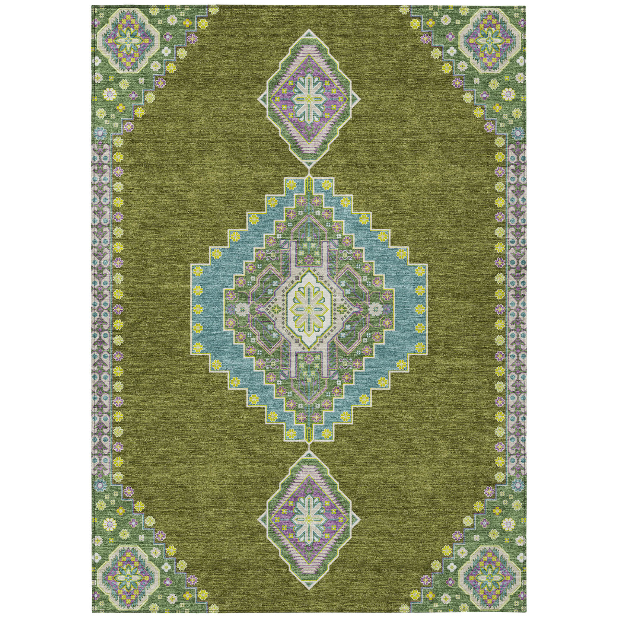 HomeRoots 10' X 14' Olive Green Oriental Washable Indoor Outdoor Area ...