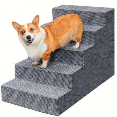4/5-Tier Pet Stairs – Non-Slip, High-Density Foam Steps, Removable Washable Cover For Small Dogs & Cats