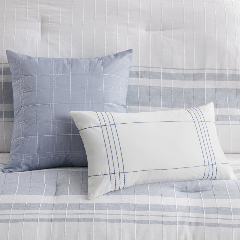 Full White and Blue Cotton Jacquard Comforter Set