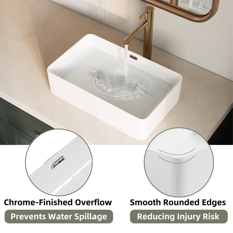 Lavabo vasque rectangulaire avec trop-plein Los Flexi - Céramique blanche au-dessus du comptoir pour les petites salles de bain