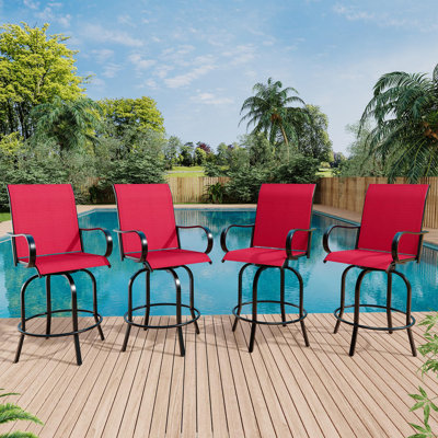 4 Pack Swivel Bar Stools with High Back and Armrests Outdoor Patio Bar Chairs Rotating Counter Height Seating for Deck Lawn Garden Backyard Poolside Terrace Porch