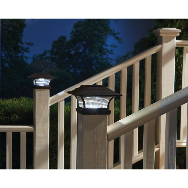 Bronze Low Voltage Solar Powered Integrated LED Fence Post Cap Light 4 In. X 4 In. with Base Adapter Included Kit