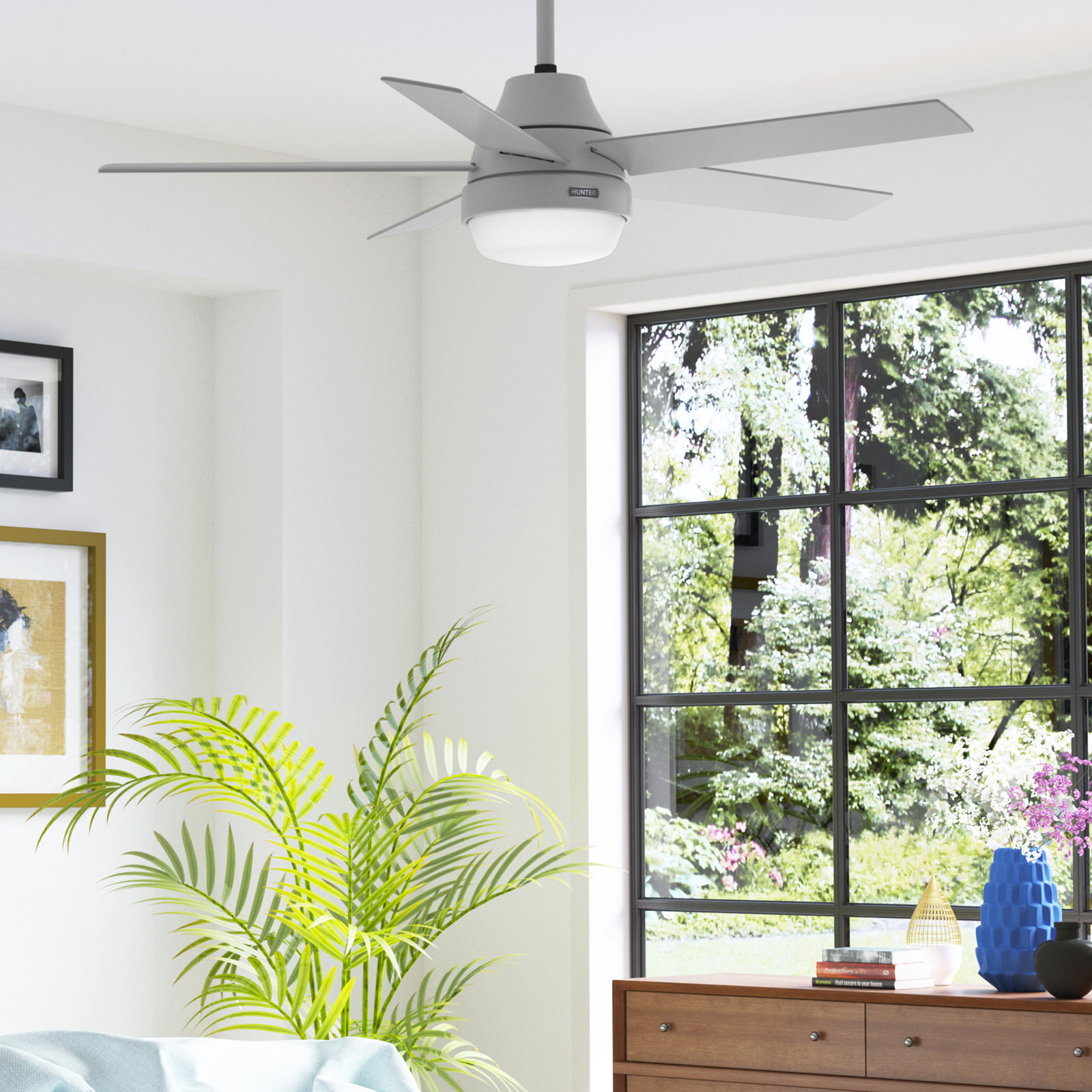 52" Aerodyne 5 - Blade Modern Smart Ceiling Fan with Lights and Remote, Dove Gray