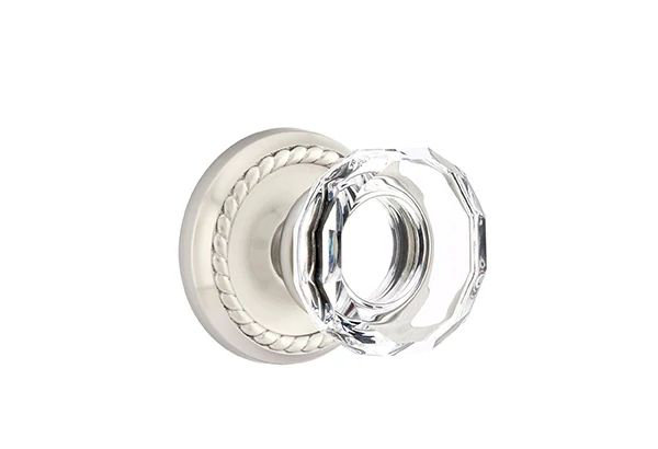 Ensemble de mortaise intérieure Emtek Passage avec rosette en corde et bouton de verre Lowell (LH), Nickel satiné