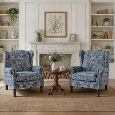 Arrissa 30.9" Oversized Wide Mid-Century Modern Upholstered Wingback Accent Chair with Arms, Comfy Side Armchair with Solid Wood Legs for Living Room Bedroom Home Office Reading Nook(Set of 2)
