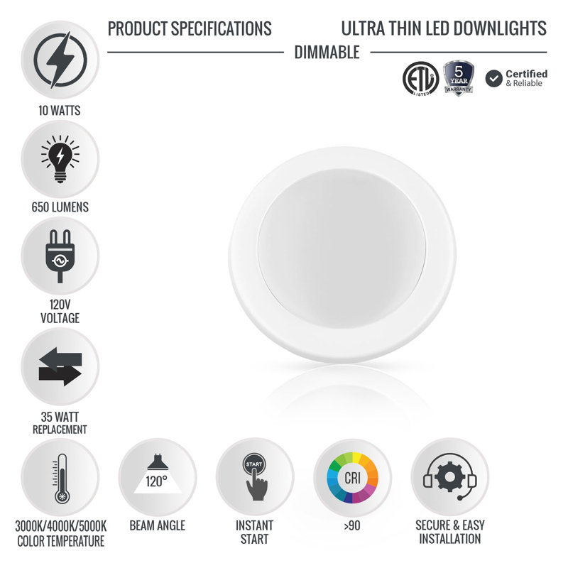 Adilene LED Flush Mount, 4000K, 0.63" H x 4.96" W x 4.96" D, 10W