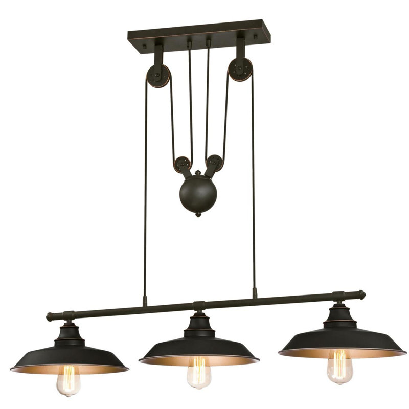 Luminaire suspendu en forme de dôme à 3 lumières pour îlot de cuisine, H 32 po x l 40 po x p 12 po, Bronze huilé, DEL