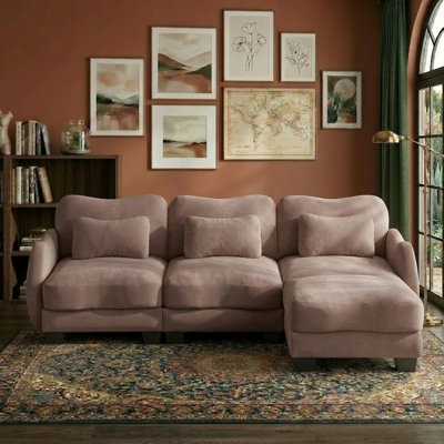 Canapé modulaire en L avec repose-pieds, causeuse inclinable en chenille moderne, canapé amovible, coussins à ressorts ensachés, structure en bois massif, facile à installer