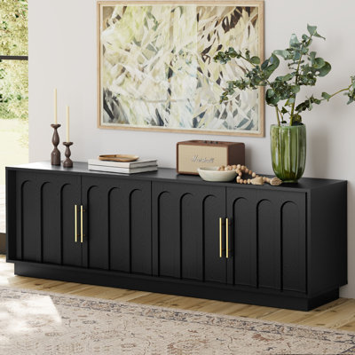 67 inch Arched Wood Grain Media Console for 75 Inch TV, Storage Cabinet，Black