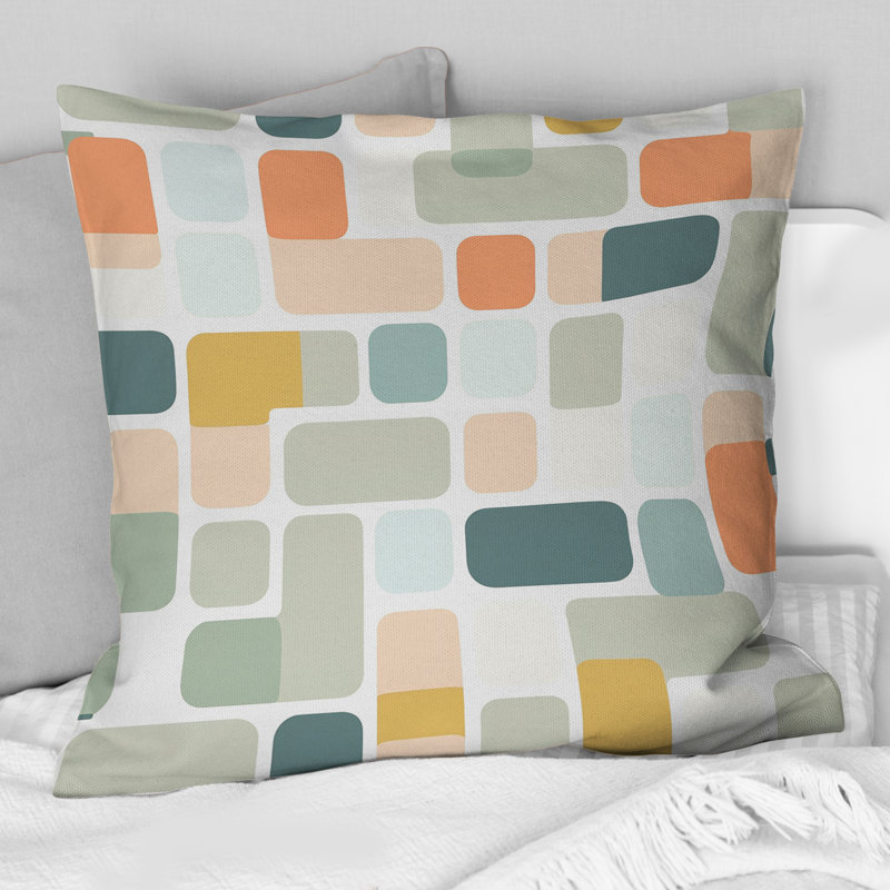 Coussin lombaire vert et orange Mid-Century - Gemoetric Grid, H 16 po x l 16 po, Carrée
