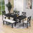 Stanely 6-Piece Extendable Dining Table with Footrest, 4 Linen Upholstered Dining Chairs and Bench-1657487365