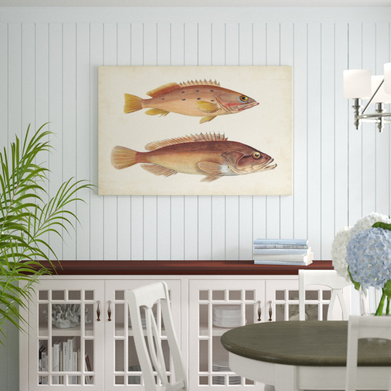 Antique Fish Species II - Painting Print, 81cm H x 122cm W, Black Floater Frame