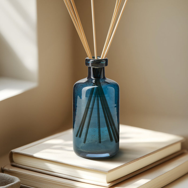 6" Blue Clear Glass Bottle Vase, 6 inch, Blue
