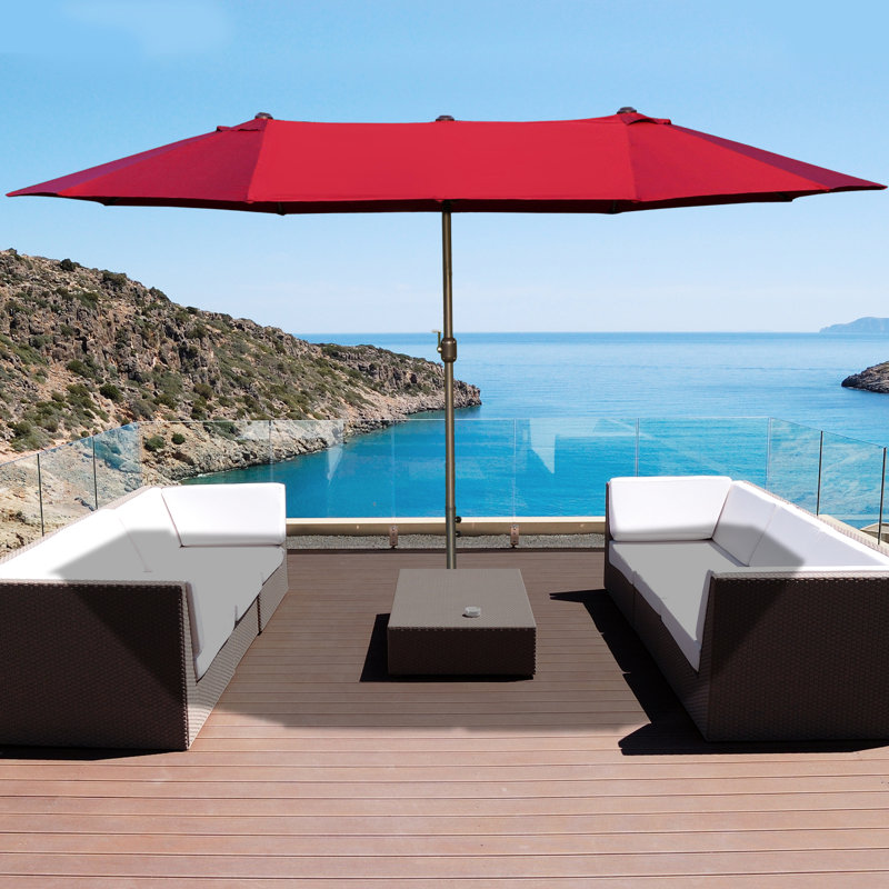 Parasol de patio extérieur 15 'à double face - Parasol de marché rectangulaire en acier. Capacité de protection solaire, contrôle facile, rouille vin rouge pour abat-jour de piscine - manivelle, bord de piscine
