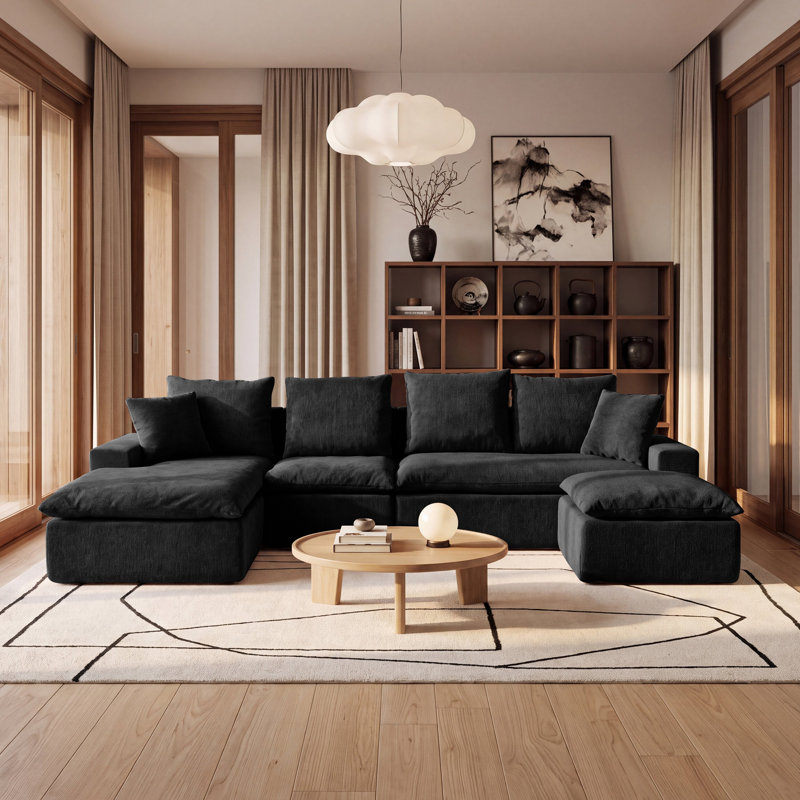 Canapé modulaire en U 118,1 po, canapé modulaire en chenille avec ressorts ensachés, sièges rembourrés à assise profonde modernes pour le salon, pas de rouleau de montage
