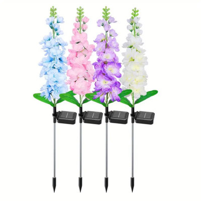 Solar Lights Outdoor Garden Decor, 4Pcs Upgraded Delphinium Solar Garden Lights, 144 Leds Garden Lights Solar Powered, Solar Lights Outdoor Solar Ligh