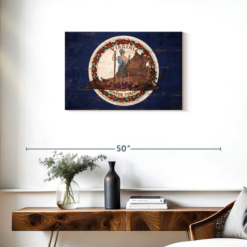 Borges State Map Over Virginia Flag, 20" H x 30" W