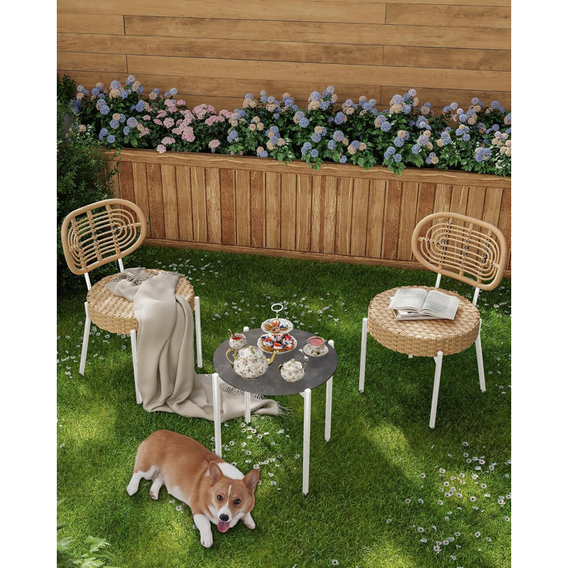Ensemble bistro 3 pièces, chaises d'extérieur en osier avec table basse, Beige / blanc