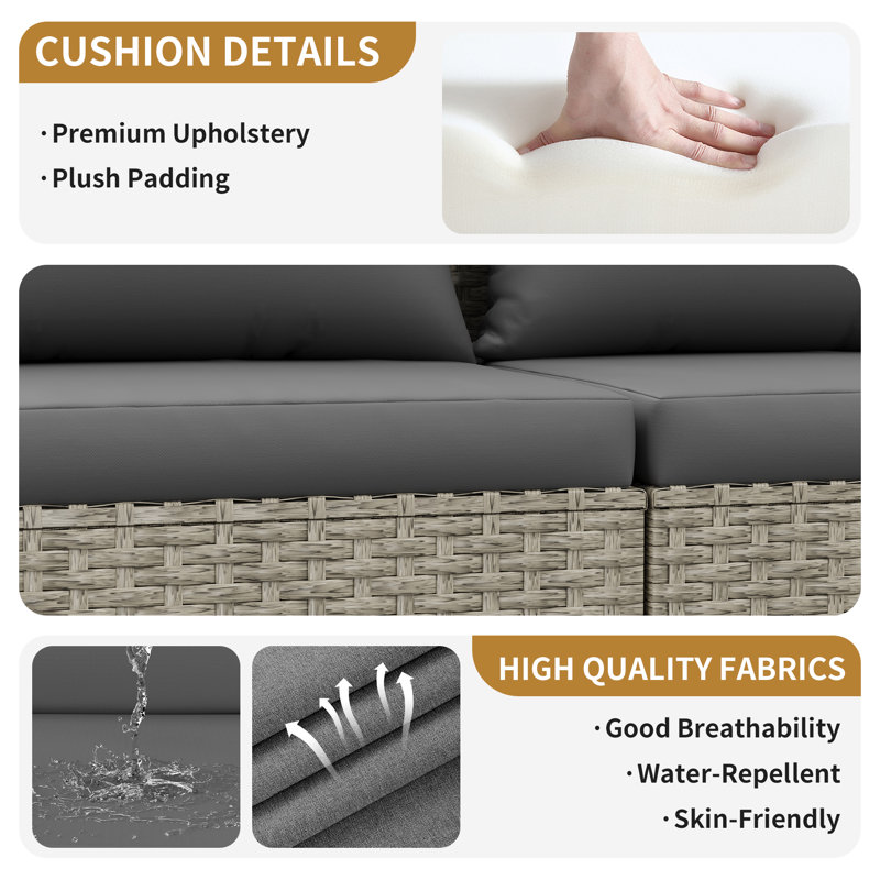 7 Piece Patio Conversation Set with Coffee Table and Cushions, Grey