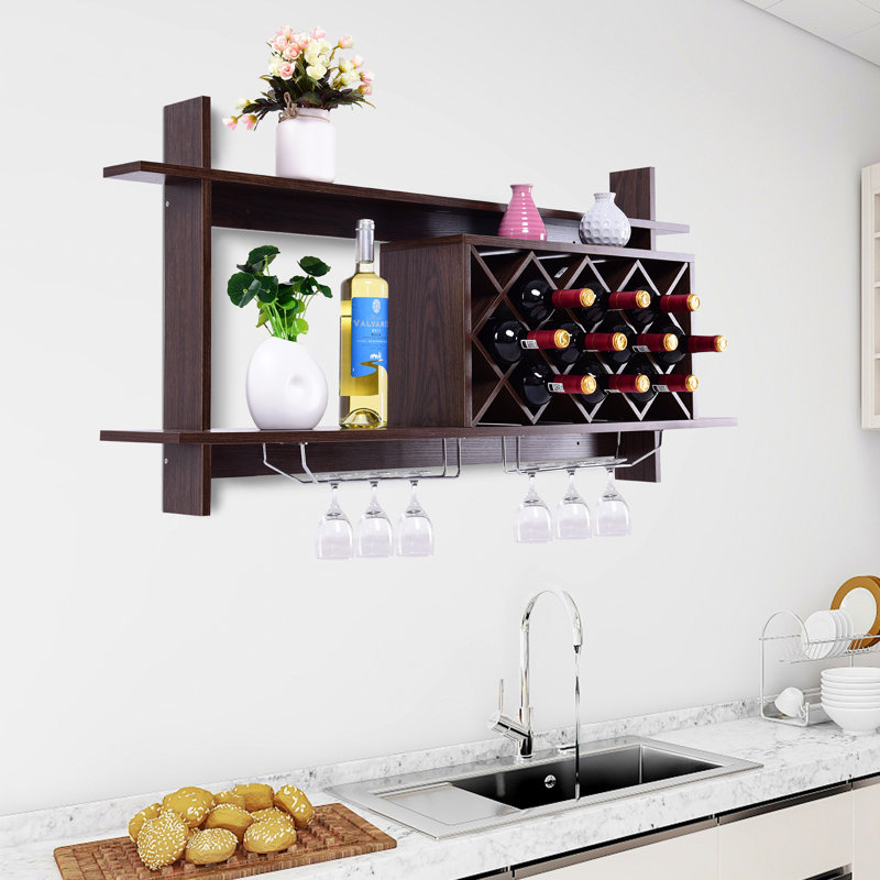 Emma-Kathryn 6 Bottle Wall Mounted Wine Bottle & Glass Rack in