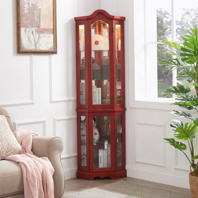 Curio Cabinet, Lighted Glass Display Curio Cabinet, Corner Cabinet With Bulb, Entryway Cabinet