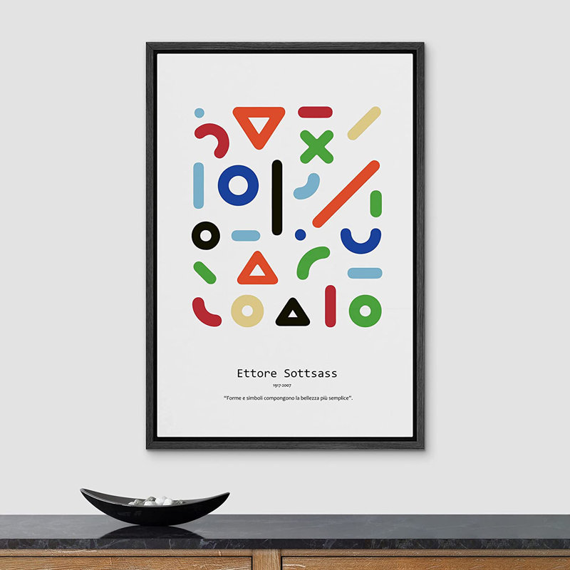 Collage géométrique par Ettore Sottsass - impression sur toile, H 24 po x l 16 po x P 1,5 po, Cadre noir