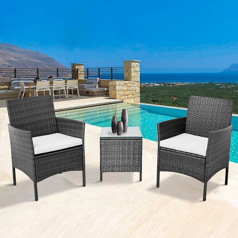 Rodriquez 2 - Person Patio Dining Set Square Table with Cushions Included, White, Black