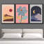 Multicolor Sun and Moon Flower Landscape - 3 pièces, reproduction sur toile encadrée flottante-79731107-79731108