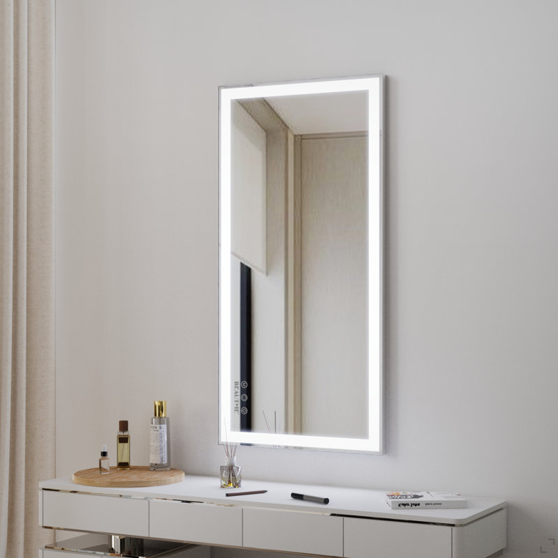 Miroir de salle de bain 48 po x 24 po à DEL avec interrupteur tactile mural réglable blanc / chaud / anti-buée avec mémoire